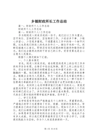 乡镇财政所长工作总结