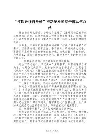 “打铁必须自身硬”推动纪检监察干部队伍总结