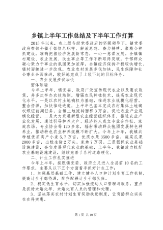 乡镇上半年工作总结及下半年工作打算