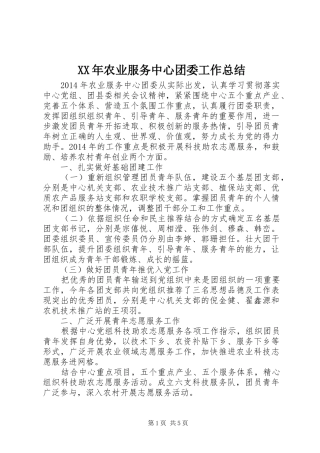 XX年农业服务中心团委工作总结