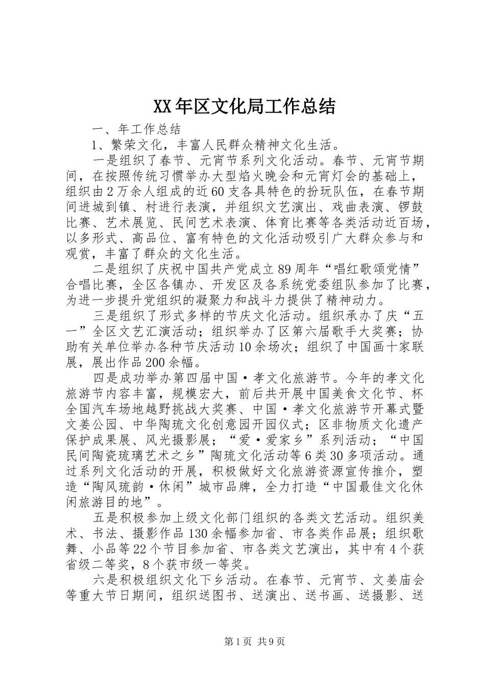 XX年区文化局工作总结_第1页