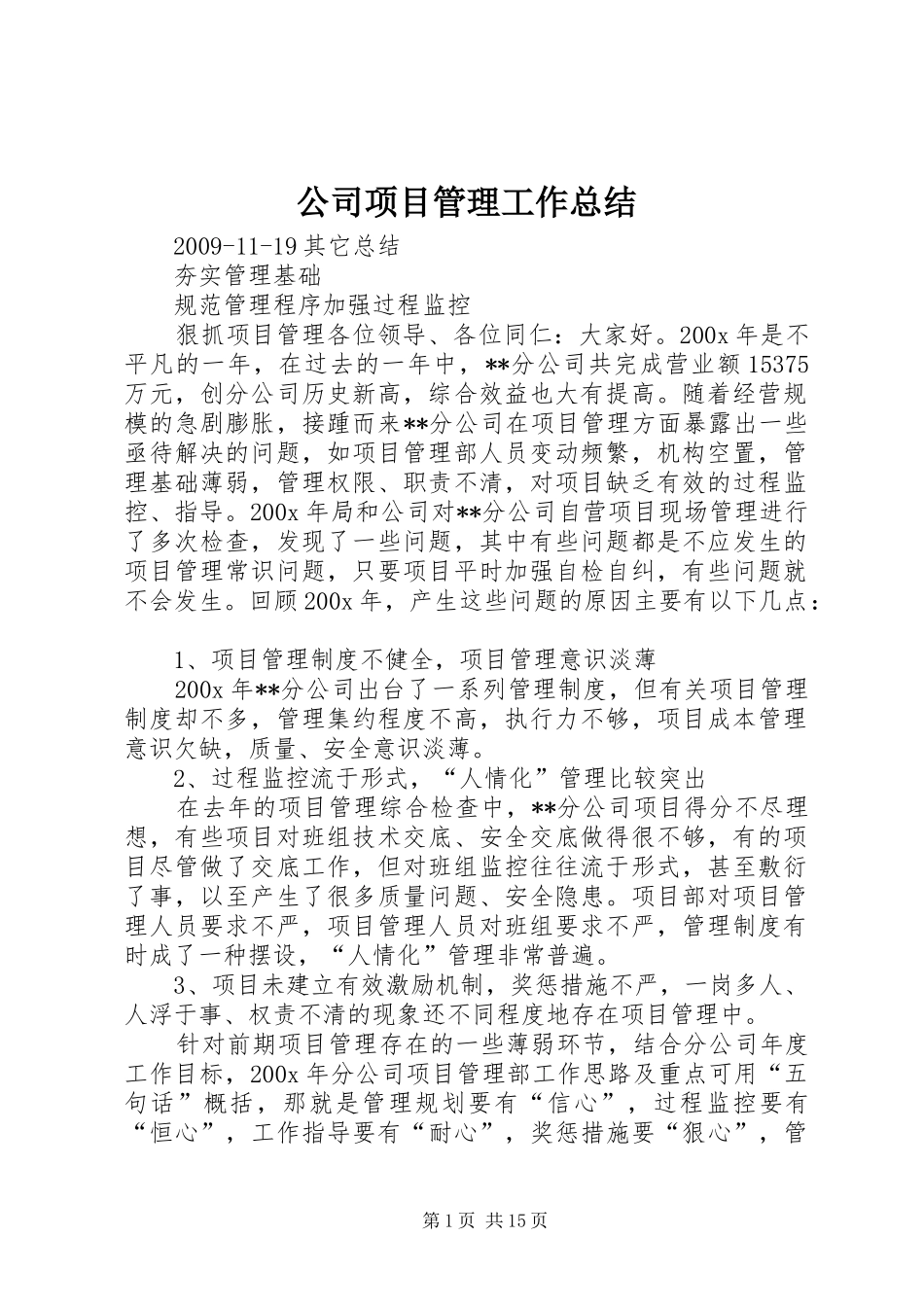 公司项目管理工作总结_第1页