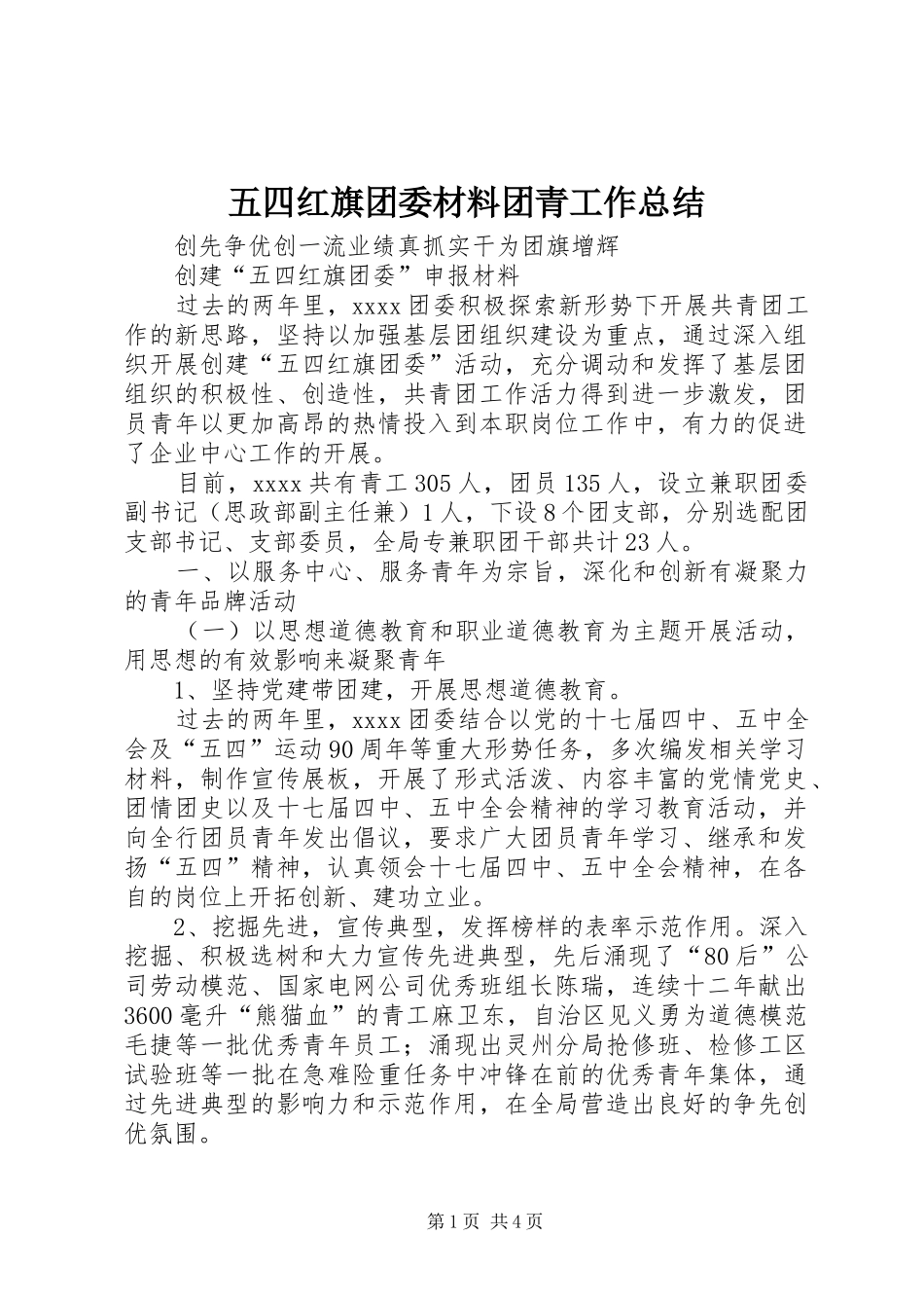 五四红旗团委材料团青工作总结_第1页
