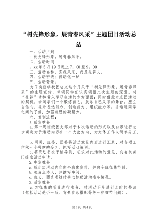 “树先锋形象，展青春风采”主题团日活动总结