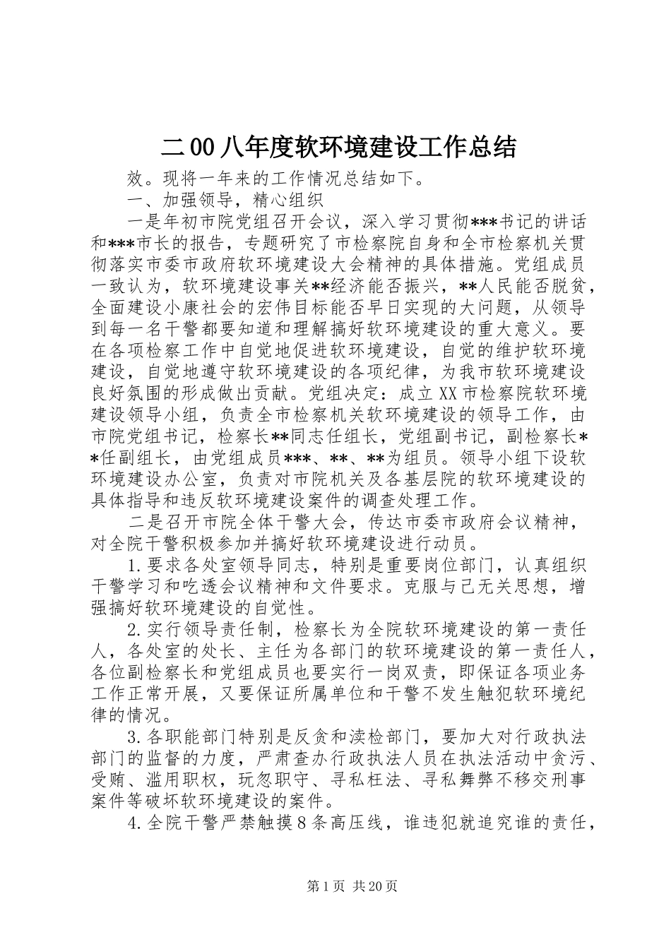 二00八年度软环境建设工作总结_第1页