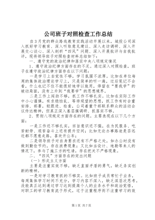 公司班子对照检查工作总结