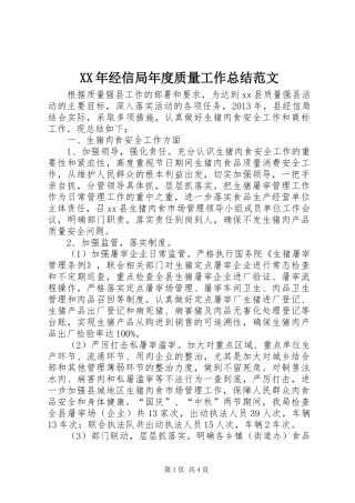 XX年经信局年度质量工作总结范文