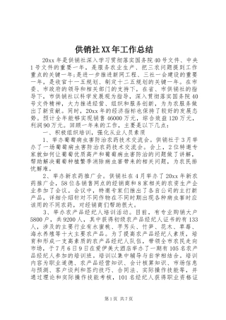 供销社XX年工作总结