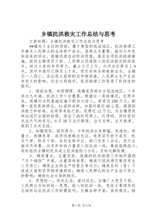 乡镇抗洪救灾工作总结与思考