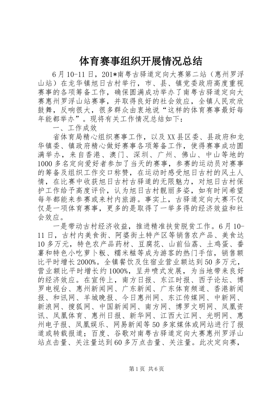 体育赛事组织开展情况总结_第1页