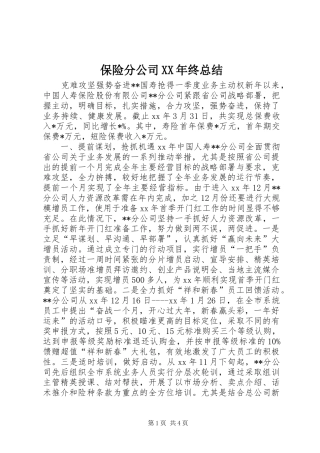 保险分公司XX年终总结 (3)