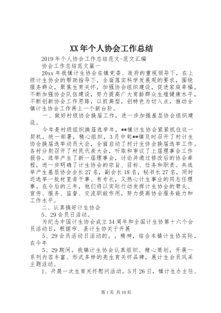 XX年个人协会工作总结