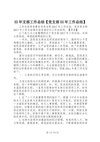 XX年支部工作总结【党支部XX年工作总结】