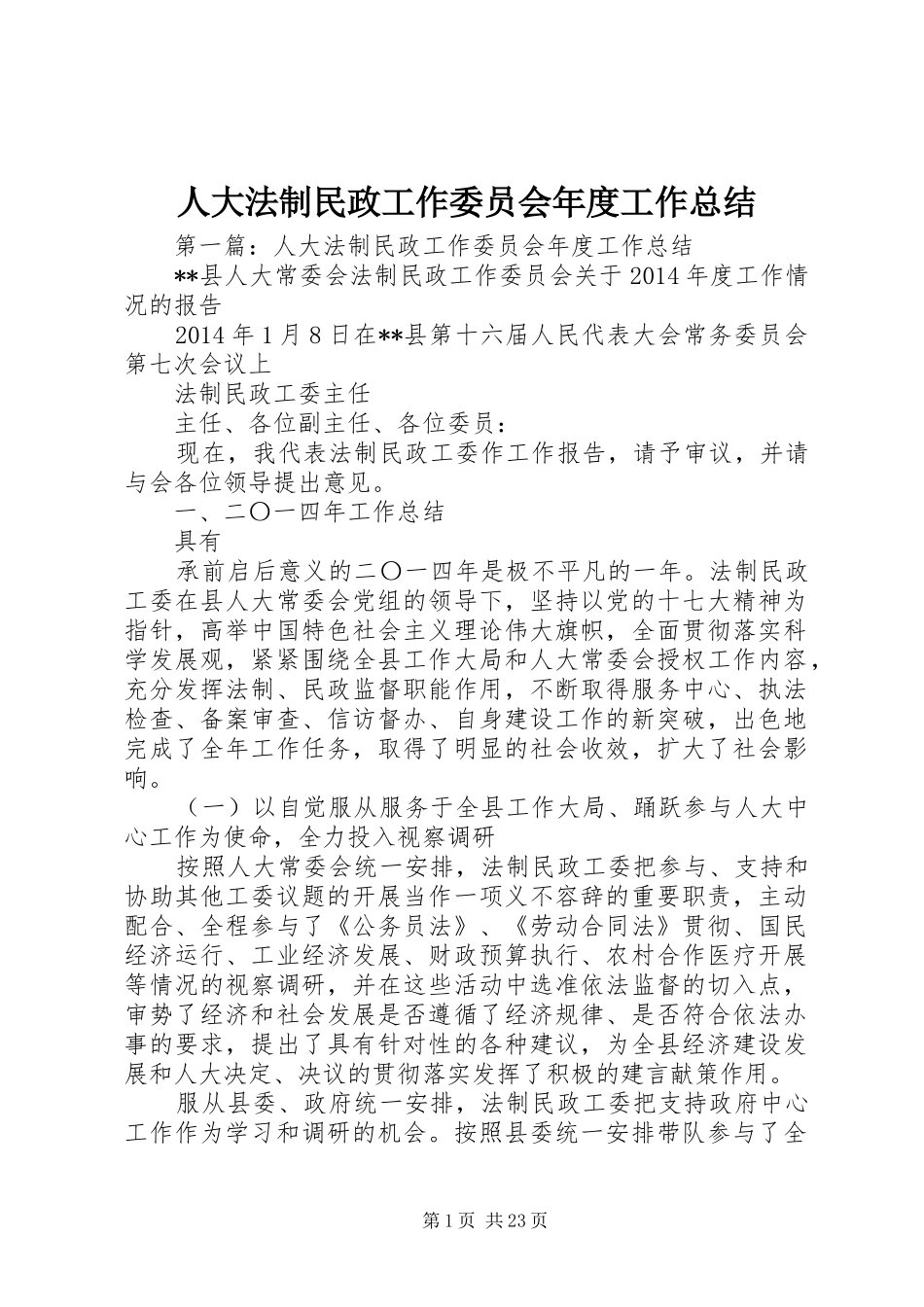 人大法制民政工作委员会年度工作总结_第1页