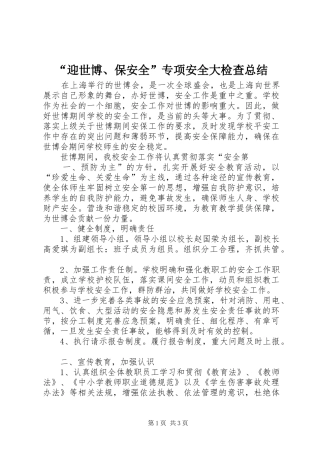 “迎世博、保安全”专项安全大检查总结