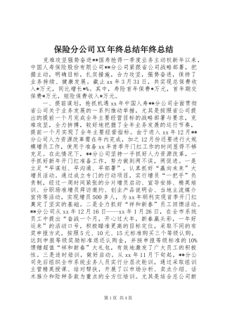 保险分公司XX年终总结年终总结