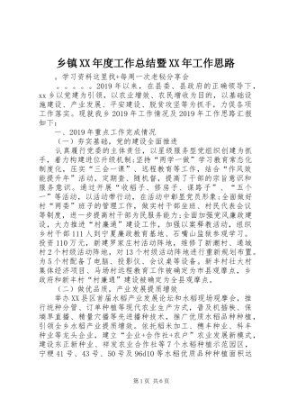 乡镇XX年度工作总结暨XX年工作思路