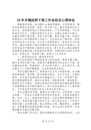 XX年乡镇挂职干部工作总结及心得体会