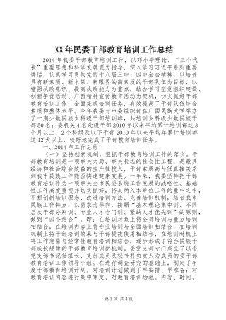 XX年民委干部教育培训工作总结