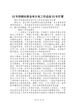 XX年供销社财会审计处工作总结XX年打算