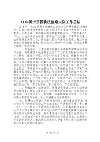 XX年国土资源执法监察大队工作总结