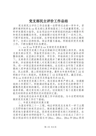 党支部民主评价工作总结