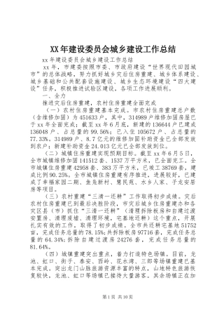 XX年建设委员会城乡建设工作总结