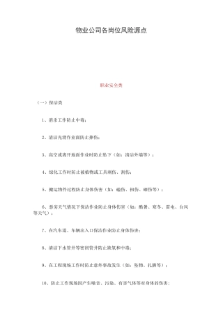 物业公司各岗位风险源点