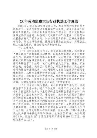 XX年劳动监察大队行政执法工作总结