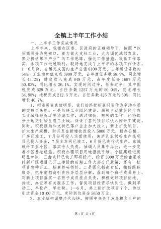 全镇上半年工作小结