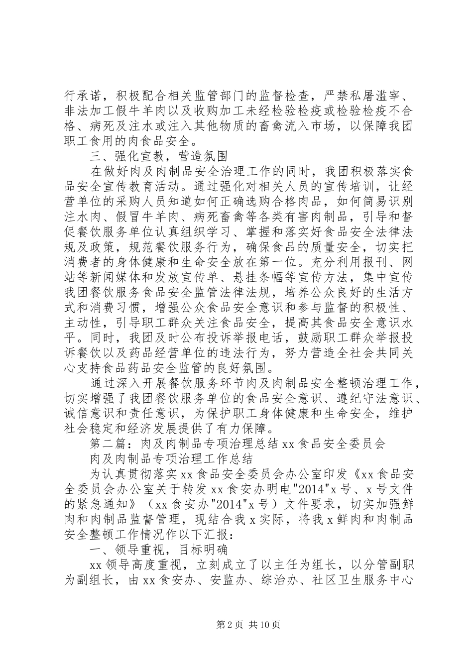 X团肉及肉制品专项治理行动总结_第2页
