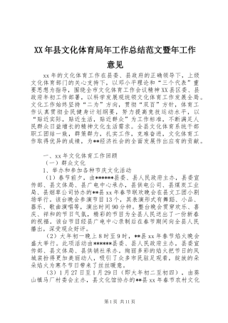 XX年县文化体育局年工作总结范文暨年工作意见