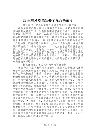 XX年县检察院院长工作总结范文