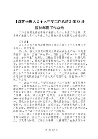 【煤矿采掘人员个人年度工作总结】煤XX县区长年度工作总结