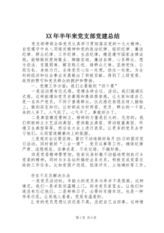 XX年半年来党支部党建总结