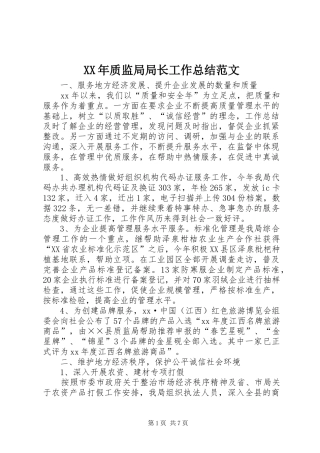 XX年质监局局长工作总结范文