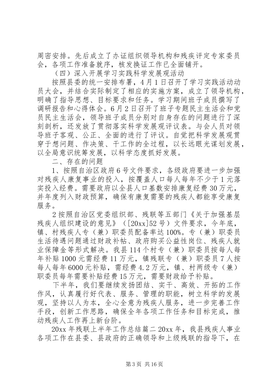 XX年残联上半年工作总结_第3页