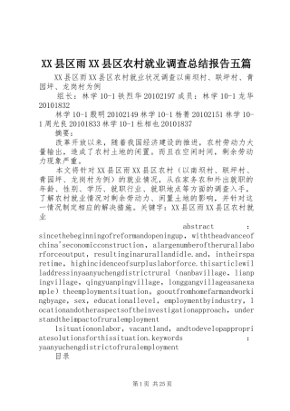 XX县区雨XX县区农村就业调查总结报告五篇