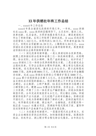XX年供销社年终工作总结