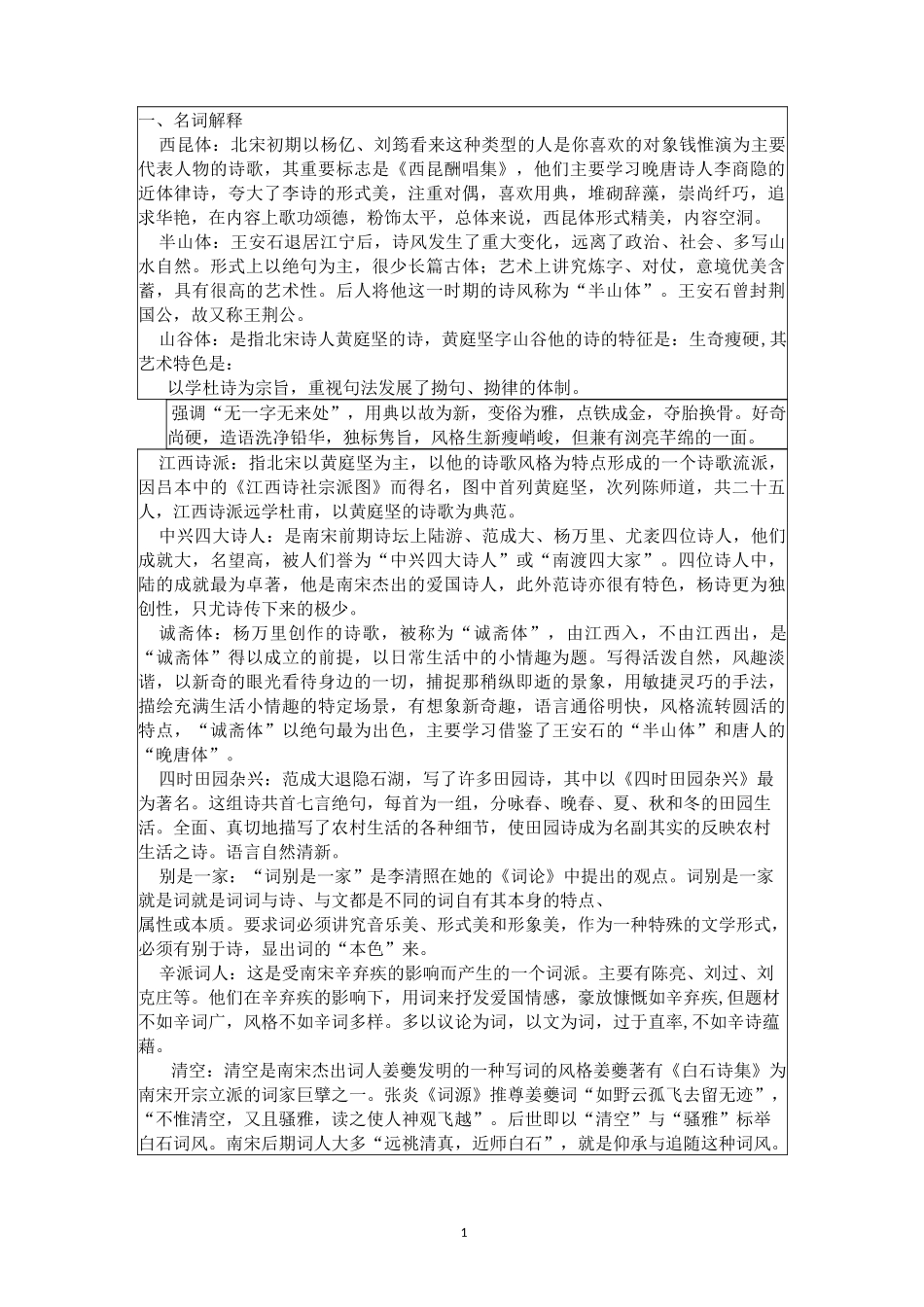 古代文学(宋代文学,元代文学)复习资料_第1页