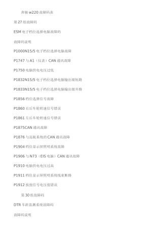 奔驰车系故障码大全