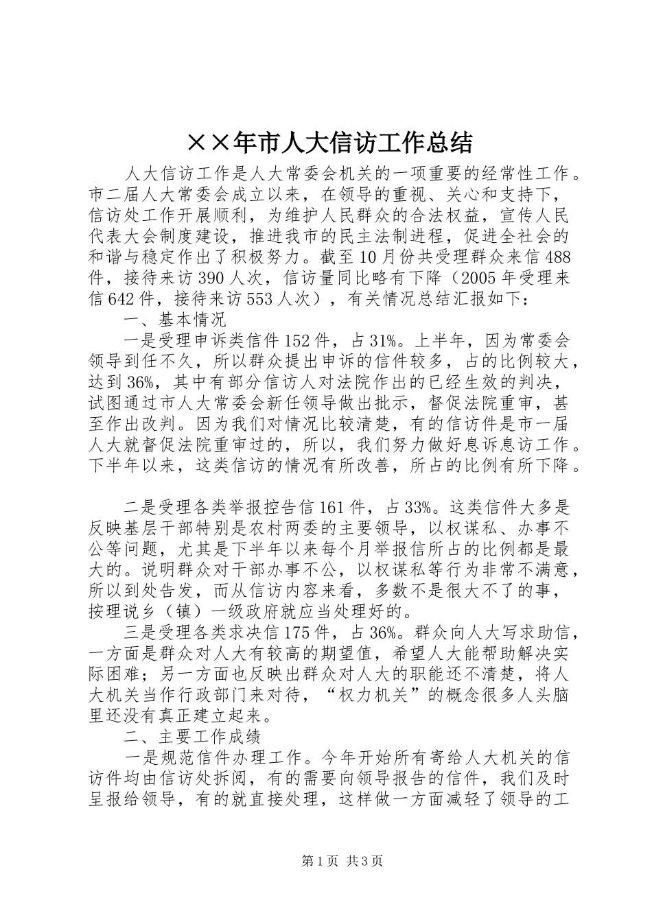 ××年市人大信访工作总结_第1页