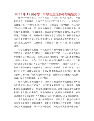 2024年12月小学一年级班主任参考总结范文3 