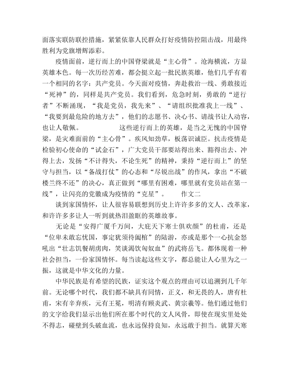 2024抗击疫情，爱国心报国情强国志作文 _第2页