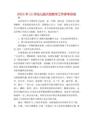 2024年11月幼儿园大班教学工作参考总结 
