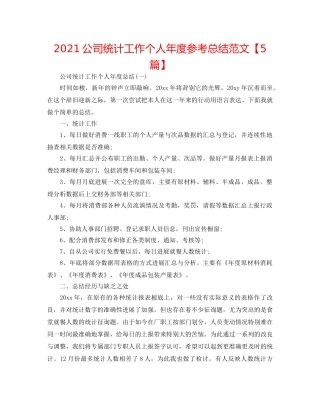 2024公司统计工作个人年度参考总结范文【5篇】 