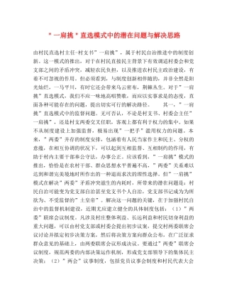 ＂一肩挑＂直选模式中的潜在问题与解决思路 