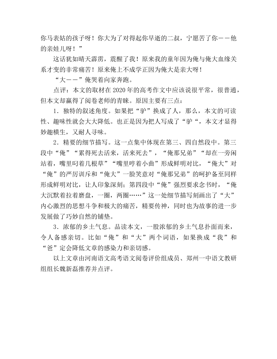 2024河南优秀高考作文-因为俺是俺大亲生的 _第2页