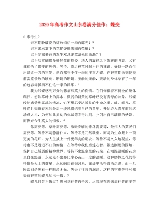2024年高考作文山东卷满分佳作蝶变 
