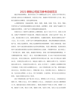 2024钢铁公司实习参考总结范文 